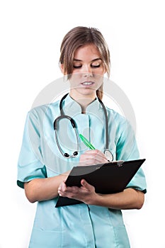 Doctor writting a diagnosis