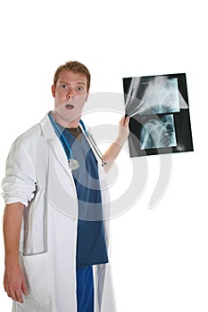 Doctor with xray isolated on white