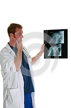 Doctor with xray isolated on white