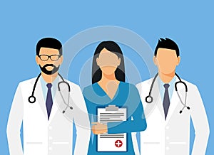 Doctors and assistant in a dressing gown with a stethoscope. doctor without a face. vector illustration