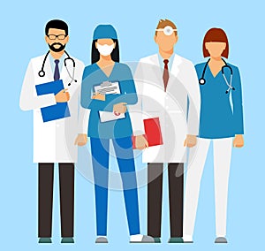 Doctors and assistant in a dressing gown with a stethoscope. doctor without a face. vector illustration