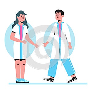 Doctors concept vector. Medical conference illustration. Meeting of two therapists. Front liners are working