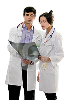 Doctors discuss patient x-ray photo