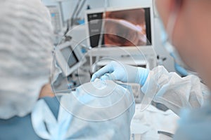 Doctors focused on the process of medical procedure