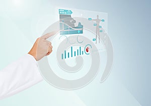 Doctors hand touching interface screen