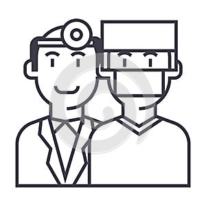 Doctors,health care,medicine insurance vector line icon, sign, illustration on background, editable strokes