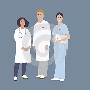 Doctors and hospital medical staff vector illustration. Proffesional medical team and physicians doctors