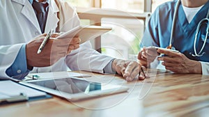 Doctors using digital tablets. AI generated