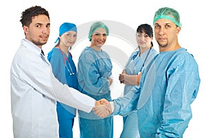 Doctors men give handshake