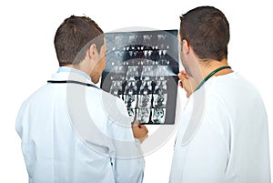 Doctors men review magnetic resonance photo