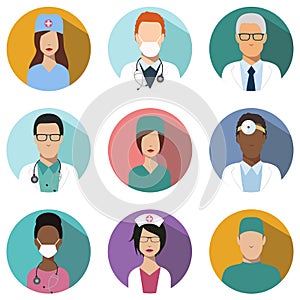 Doctors and nurses avatar set. Medical icons