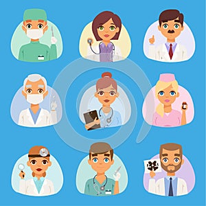 Doctors and nurses medical staff vector people. portrait Medical team doctors specialists concept in flat design cartoon