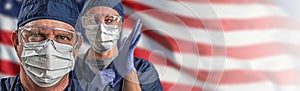 Doctors or Nurses In Medical Personal Protective Equipment PPE Against The American Flag Banner