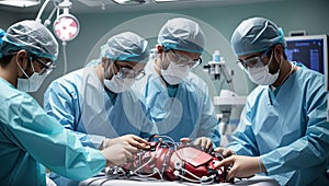 Doctors in the operating room performing a complex manipulation