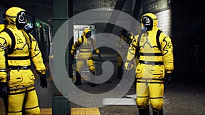 Doctors in protective chemical clothing are waiting for the train to go to fight the pandemic. The concept of a post