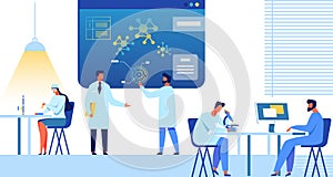 Doctors, Researchers Team Works Flat Illustration