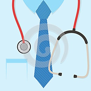 A doctors suit or lab coat with stethoscope