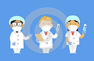 Doctors with syringe- Male and female doctors in different poses