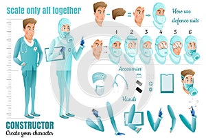 Doctors. Two Men Cartoon Characters for Animation. Different defence suits and hands position