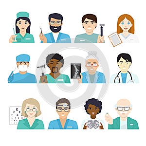 Doctors vector doctoral character portrait or professional medical worker physician or medic nurse in clinic photo