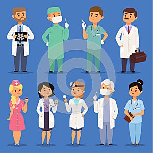 Doctors vector male and female doctoral character portrait or professional medical worker physician or medic nurse in