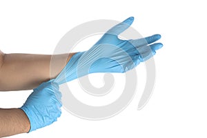 Doctors wear blue nitrile rubber gloves separately