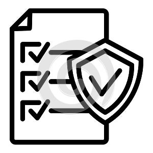 Document approve line icon. Checklist with shield vector illustration isolated on white. Paper with check outline style