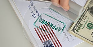 Document is approved for US visa closeup