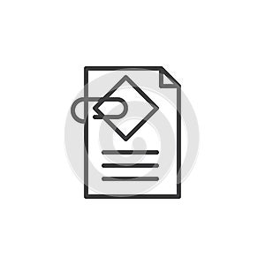 Document attachment line icon, outline vector sign