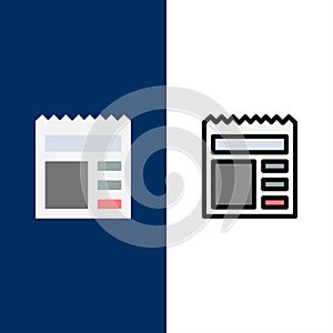 Document, Basic, Ui, Bank  Icons. Flat and Line Filled Icon Set Vector Blue Background