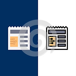 Document, Basic, Ui  Icons. Flat and Line Filled Icon Set Vector Blue Background