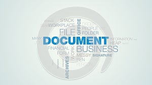 Document business file office finance word cloud apear on the white blue gradient background, also used animated