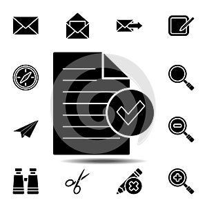 Document With Check Mark icon. Simple glyph vector element of web, minimalistic icons set for UI and UX, website or mobile
