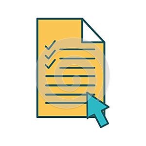 Document with check marks and cursor arrow line and fill style icon vector design