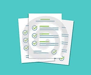 Document checklist paper sheets pile with tick in a flat design