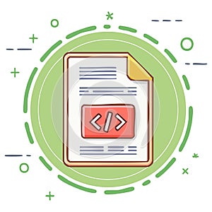 Document with Code Tag Icon Symbolizing Programming and Software Development