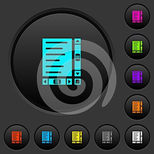 Document with content and scroll bars dark push buttons with color icons