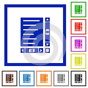 Document with content and scroll bars flat framed icons