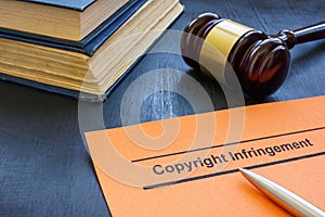 A Document about copyright infringement and gavel.