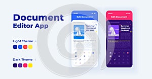 Document editor smartphone interface vector templates set