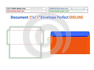 Document envelope 5x11 inch dieline template and 3D envelope editable easily resizable