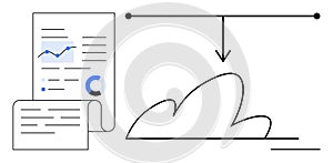 Data Upload Concept with Cloud Storage and Analytics Visualization Chart