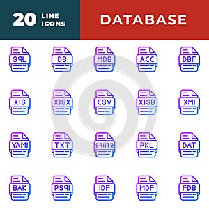 Document file gradient icons set. file type database, format extension folders data files. vector illustration