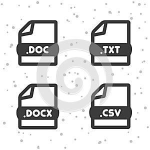 Document file icons. Download DOC, TXT, DOCX and CSV symbol sign. Web Buttons.