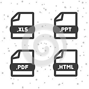 Document file icons. Download XLS, PPT, PDF and HTML symbol sign. Web Buttons.