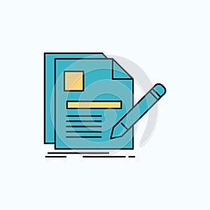 document, file, page, pen, Resume Flat Icon. green and Yellow sign and symbols for website and Mobile appliation. vector