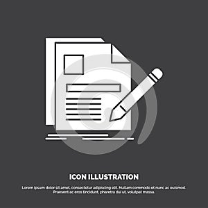 document, file, page, pen, Resume Icon. glyph vector symbol for UI and UX, website or mobile application