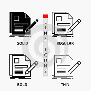 document, file, page, pen, Resume Icon in Thin, Regular, Bold Line and Glyph Style. Vector illustration