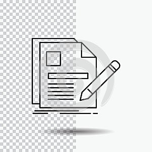 document, file, page, pen, Resume Line Icon on Transparent Background. Black Icon Vector Illustration