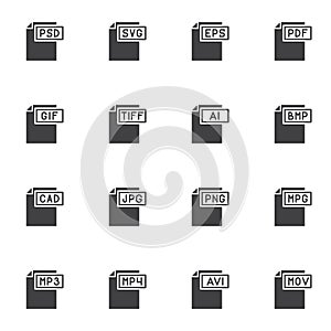 Document file types vector icons set